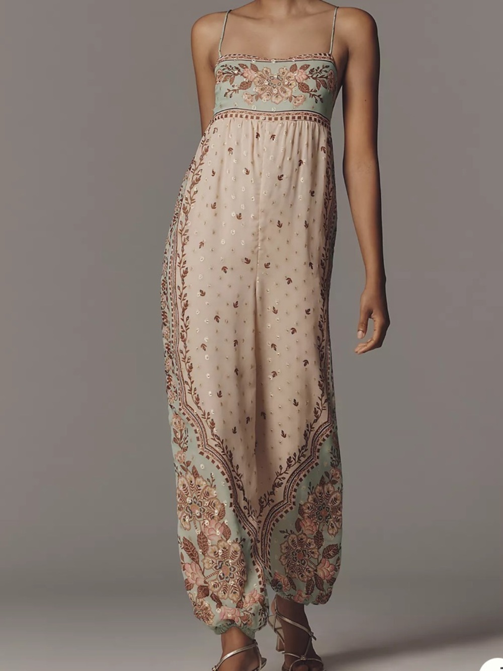 FARM Rio Peach and Mint Embroidered Maxi Slip Dress